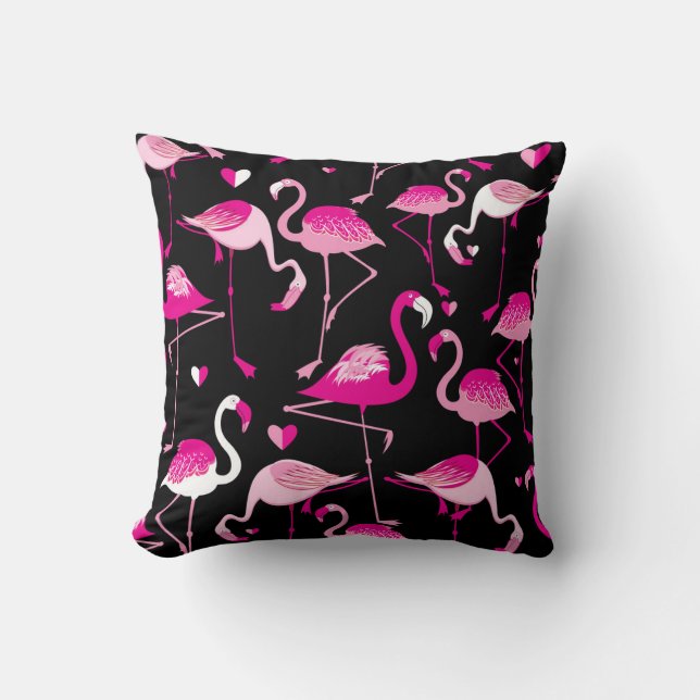 Coussin flamants roses, motif sans soudure foncée. (Recto)
