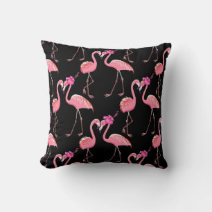 Coussin Flamants roses roses : Arrière - plan noir Vintage