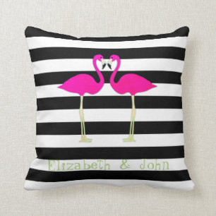 Coussin Flamants roses roses, noirs, bandes blanches Perso