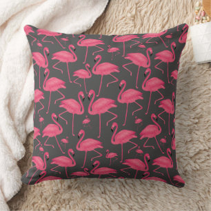 Coussin Flamants roses roses sur Arrière - plan gris foncé