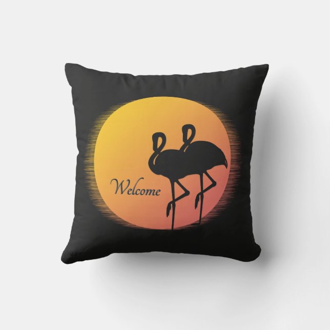 Coussin Flamants roses Sunset Bienvenue (Verso)