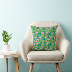 Coussin Flamants roses tropicaux Feuillage de la jungle