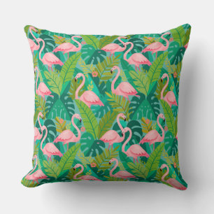 Coussin Flamants roses tropicaux Feuillage de la jungle