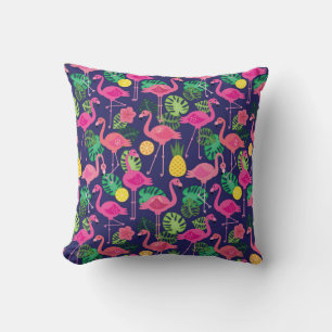 Coussin Flamants vintages, éléments d'été motif