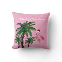 Flamingo and palm tree Christmas Pillow