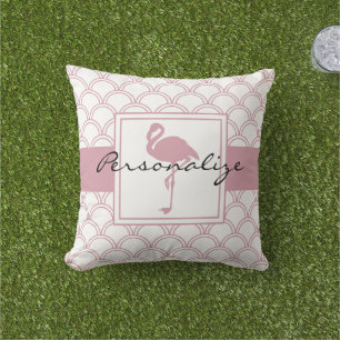 Coussin Flamingo rose motif Art déco personnalisé vague