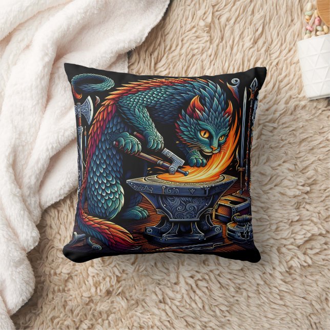 Coussin Flammes de l'artisanat : forgeron de chats au trav (Couverture)