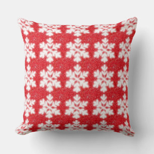 Coussin Flammes de neige blanches givrées rouge blanc moti