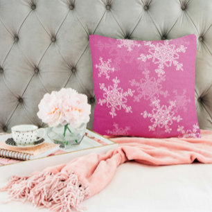 Coussin Flammes de neige blanches roses Noël minimaliste