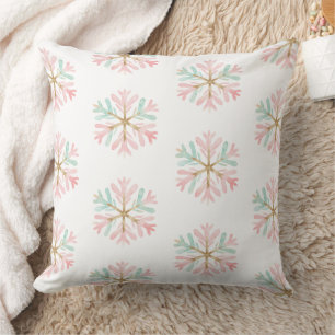Coussin Flammes de neige rose de Noël sur blanc