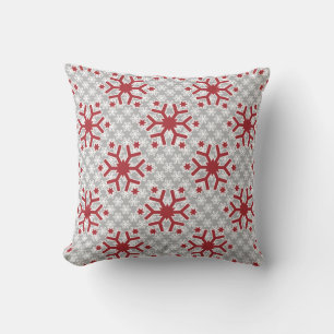 Coussin Flammes de neige rouge réversible motif gris hiver