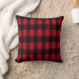Coussin Flannel Buffalo Plaid Rouge lombard texture