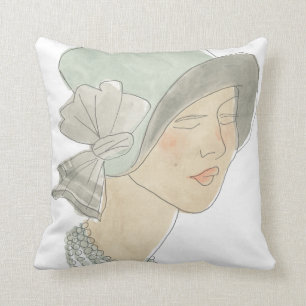 Coussin Flapper Fashion Sketch - Femme avec Casquette