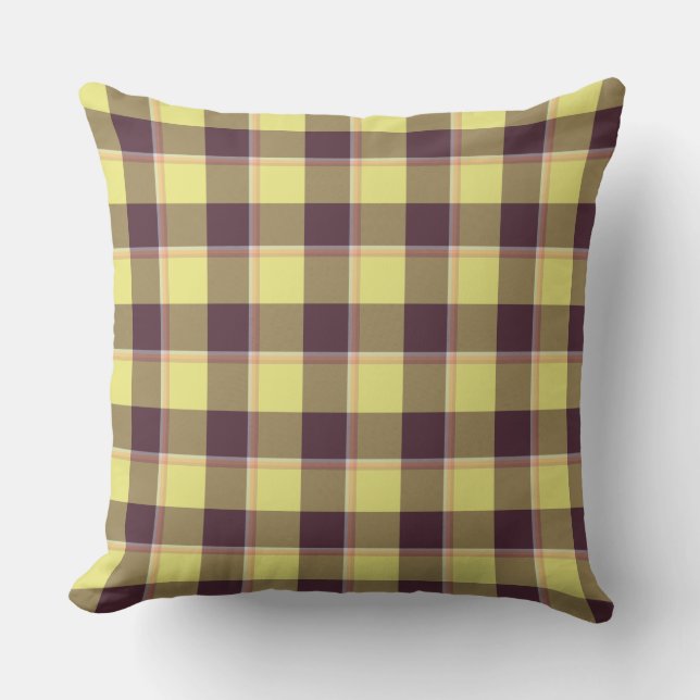 Coussin Flax and Livid Brown Plaid Yellow Rustic (Recto)