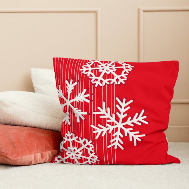 Coussin Flèche de neige blanche et rouge moderne de Noël (Créateur téléchargé)