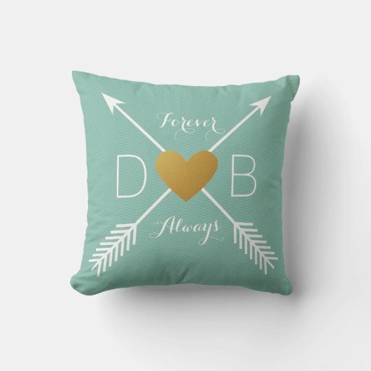 Coussin Flèches blanches Coeur d'or Turquoise de Chevron I (Recto)
