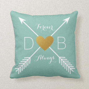 Coussin Flèches blanches Coeur d'or Turquoise de Chevron I