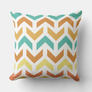 Coussin Flèches rétro Chevron Orange Or Turquoise