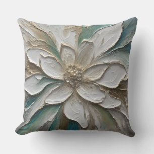 Coussin Fleur Abstraite Bleu Vert Or et Blanc