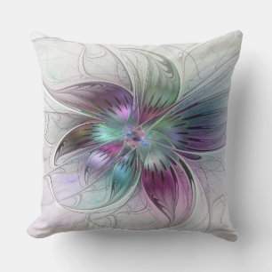 Coussin Fleur Abstraite Colorée Art Fractal Floral Moderne