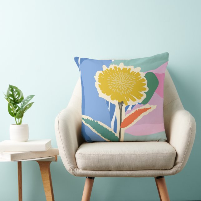 Coussin Fleur abstraite Dandelion Blocs de couleur Moderne (Chaise)