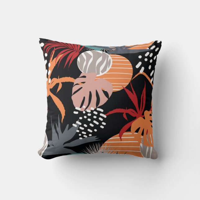 Coussin Fleur Abstraite et feuilles tropicaux dessinent co (Recto)