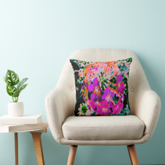 Coussin Fleur abstraite magenta et orange en fleurs