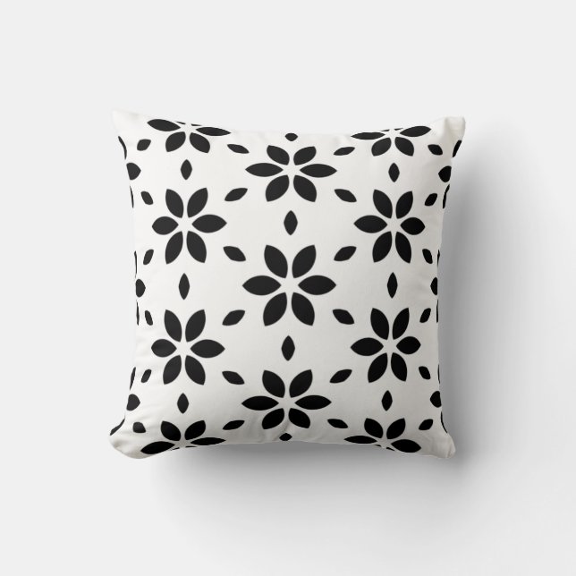 Coussin Fleur abstraite moderne noir et blanc (Recto)