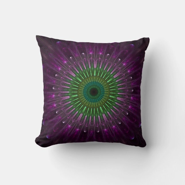 Coussin Fleur Abstraite violette et verte (Recto)