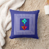 Coussin Fleur Arc-en-ciel à rayures bleues et blanches au (Couverture)