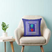 Coussin Fleur Arc-en-ciel à rayures bleues et blanches au (Chaise)