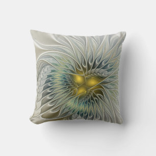 Coussin Fleur argentée dorée Fantaisie abstraite Art fract