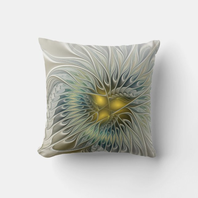 Coussin Fleur argentée dorée Fantaisie abstraite Art fract (Recto)