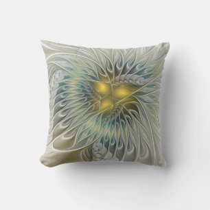 Coussin Fleur argentée dorée Fantaisie abstraite Art fract