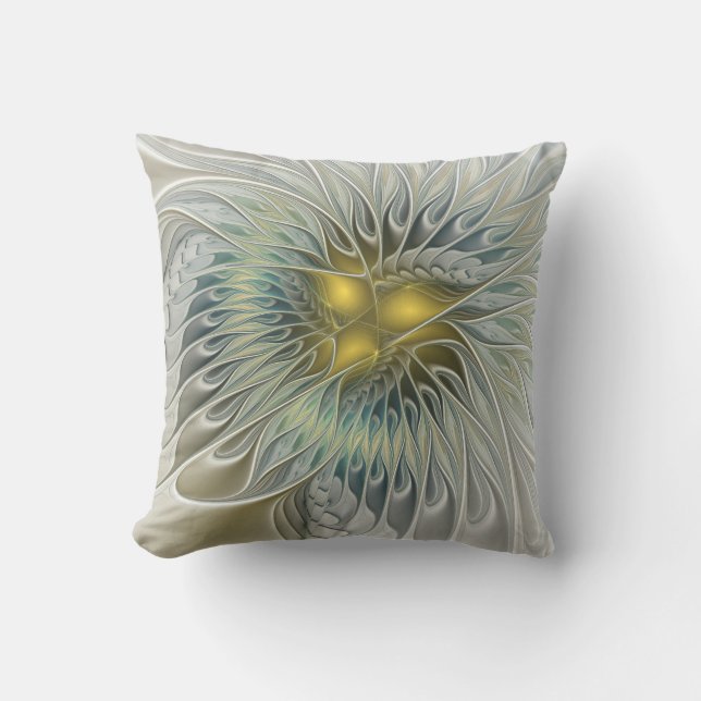 Coussin Fleur argentée dorée Fantaisie abstraite Art fract (Recto)
