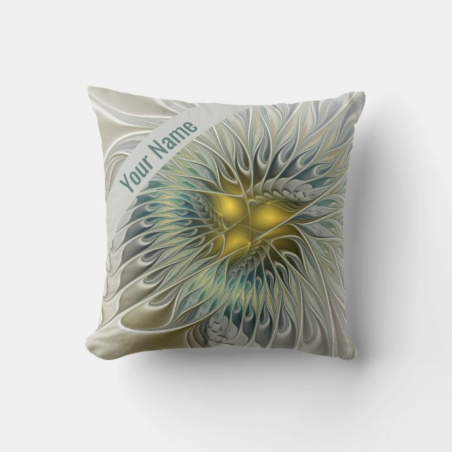 Coussin Fleur argentée dorée Fantaisie Abstraite Fractale  (Recto)