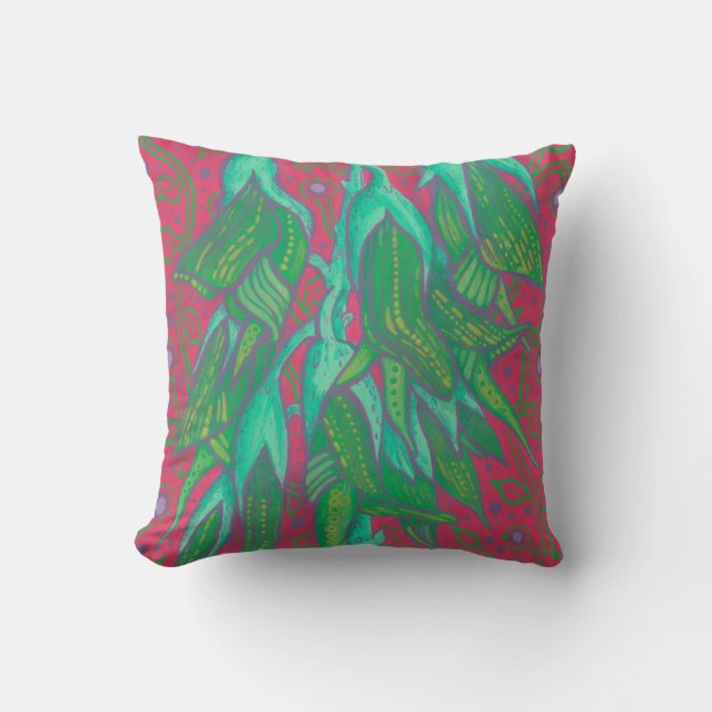 Coussin Fleur australienne d'oiseaux, vert tropical floral (Recto)