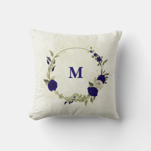 Coussin Fleur beige bleu royal
