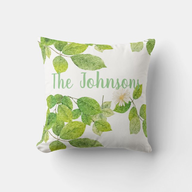 Coussin Fleur blanche et jardin Feuille vert (Recto)