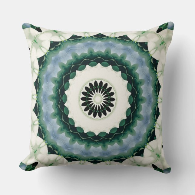 Coussin Fleur blanche et mandala bleu céleste (Recto)