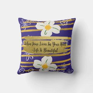 Coussin Fleur blanche et or