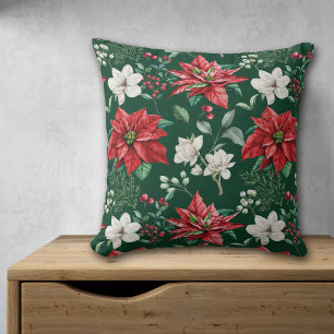 Coussin Fleur blanche Rouge Poinsettia Motif de Noël