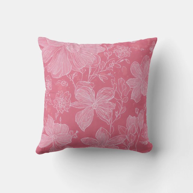 Coussin Fleur blanche sur base rose (Verso)
