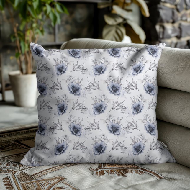 Coussin Fleur Bleue Élégante (Créateur téléchargé)