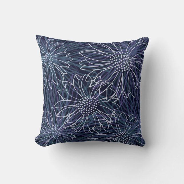 Coussin Fleur Bleue et Blanche de la Côte Abstrait (Recto)