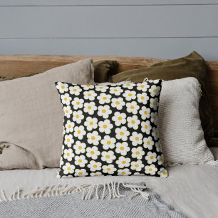 Coussin Fleur Bohème Tropicale Noir et Blanc Gras
