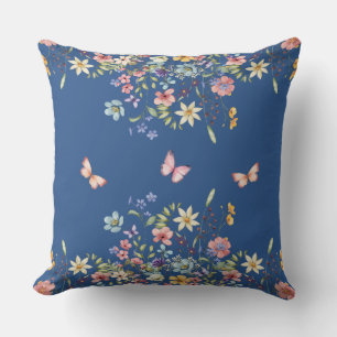 Coussin Fleur botanique bleue