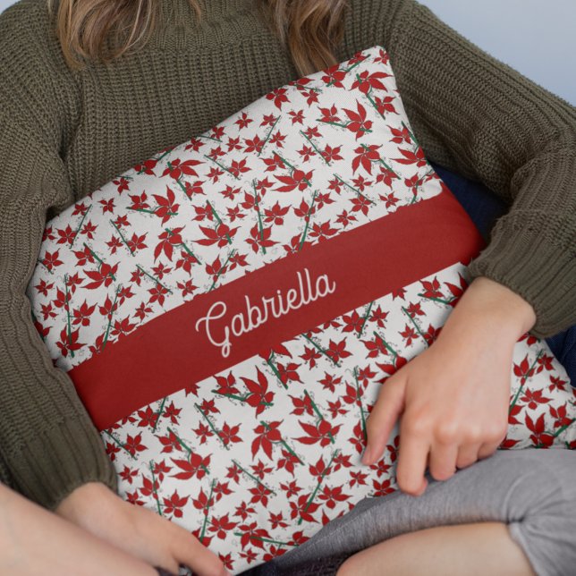 Coussin Fleur botanique rouge de Noël (Créateur téléchargé)