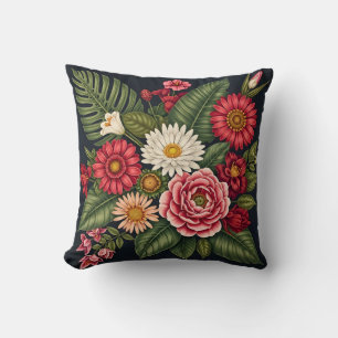 Coussin Fleur botanique sombre vintage