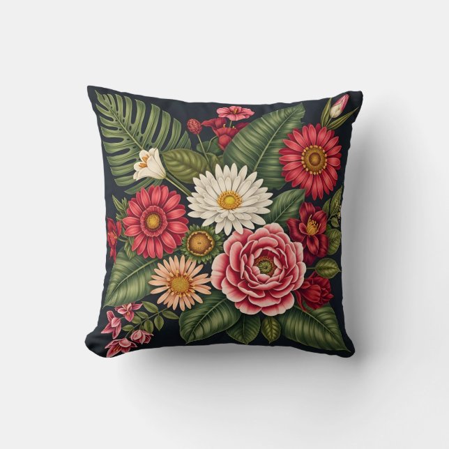 Coussin Fleur botanique sombre vintage (Recto)